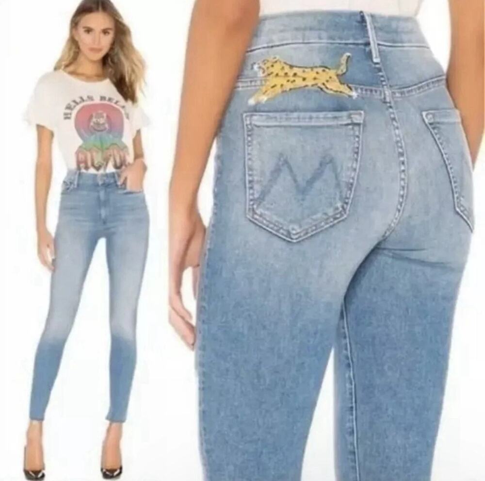 Mother Denim High Waisted Looker Ankle Fray Shoot To Thrill Leopard Size 25 chic